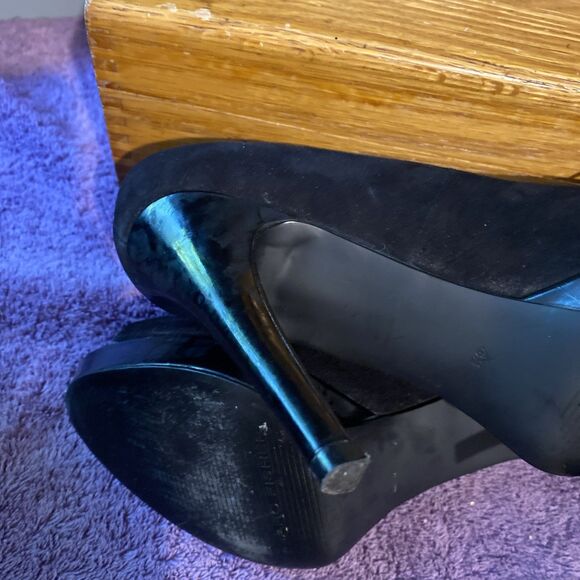 Marc Fisher Violet Black Leather‎ Suede Mesh Peep Toe Bow Stiletto Heels Size 8 - Picture 12 of 16